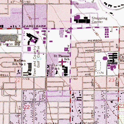 Topographic Map of Saint Thomas School, AZ