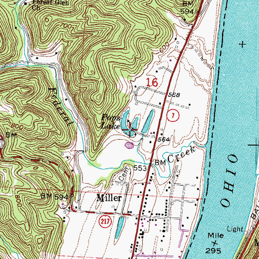 Topographic Map of Pops Lake, OH