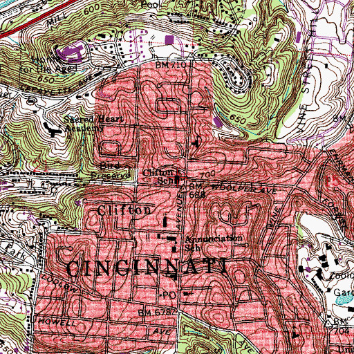 Topographic Map of Clifton Elementary School (historical), OH