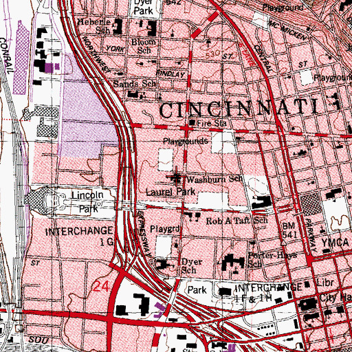 Topographic Map of Cincinnati College Preparatory Academy, OH