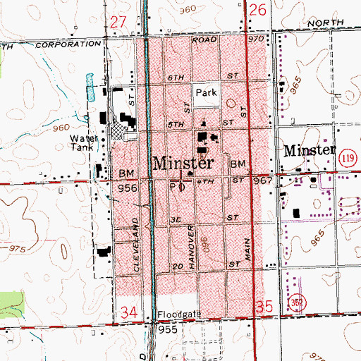 Topographic Map of Minster Post Office, OH