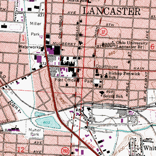 Topographic Map of Lancaster Post Office, OH