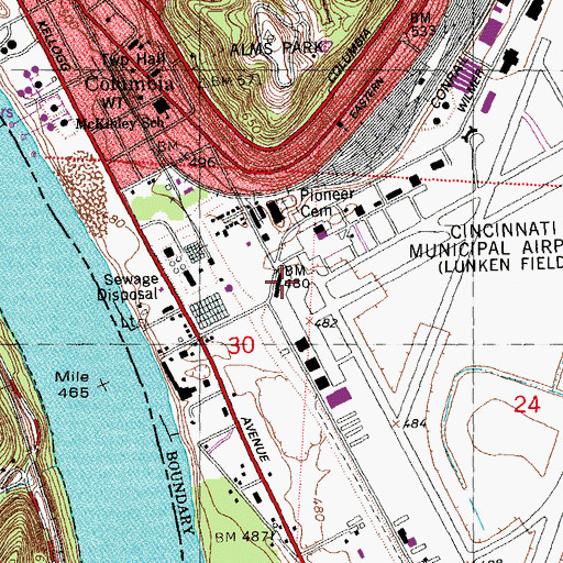 Topographic Map of Cincinnati Municipal Airport-Lunken Field, OH