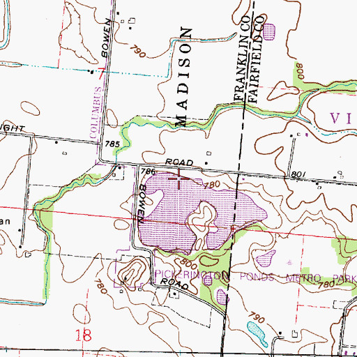 Topographic Map of Pickerington Ponds Wetlands Wildlife Refuge Park, OH