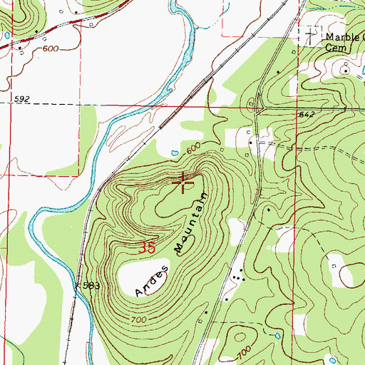 Topographic Map of Andes Mountain, OK