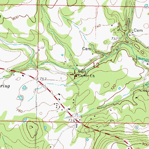 Topographic Map of Carter Church, OK