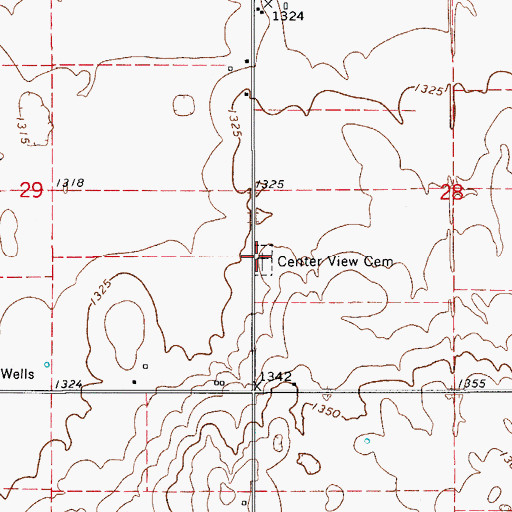 Topographic Map of Center View Cemetery, OK