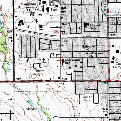 Topographic Map of Cleveland Elementary School, OK