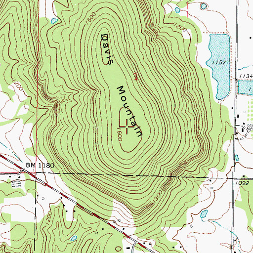 Topographic Map of Davis Mountain, OK