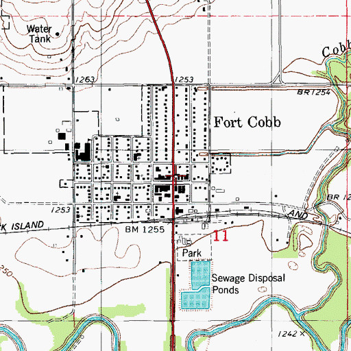 Topographic Map of Fort Cobb, OK