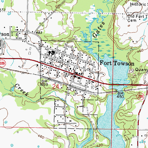 Topographic Map of Fort Towson, OK