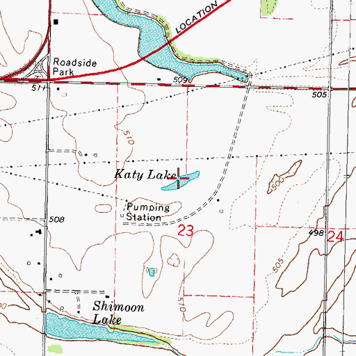 Topographic Map of Katy Lake, OK
