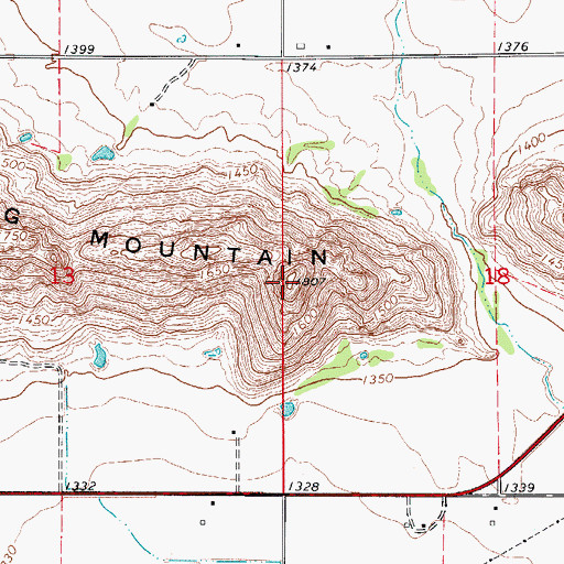 Topographic Map of Long Mountain, OK
