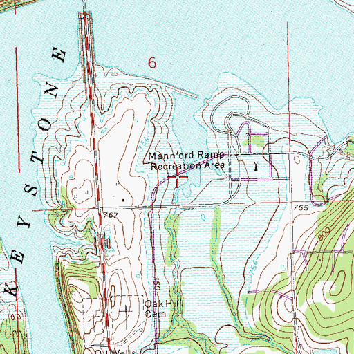 Topographic Map of Mannford Ramp Recreation Area, OK