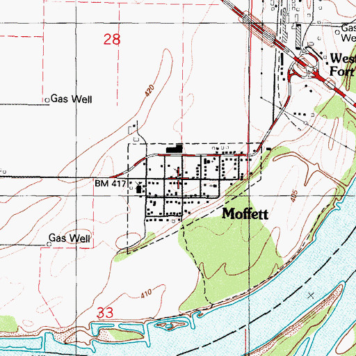 Topographic Map of Moffett, OK