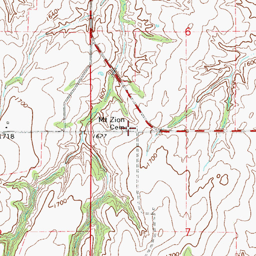 Topographic Map of Mount Zion Cemetery, OK