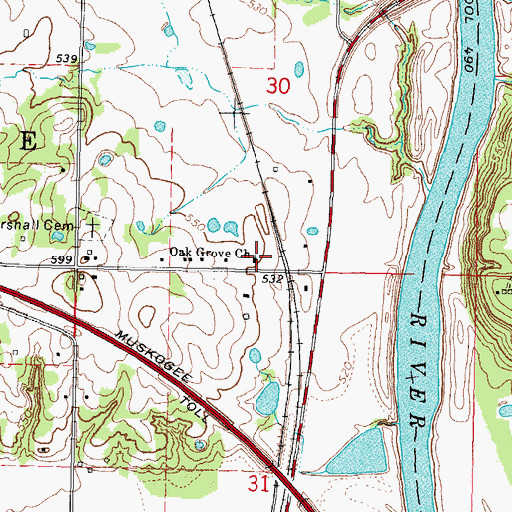 Topographic Map of Oak Grove Church, OK