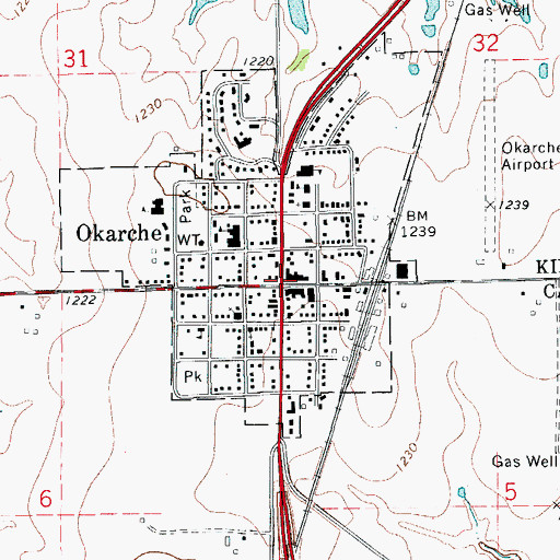 Topographic Map of Okarche, OK