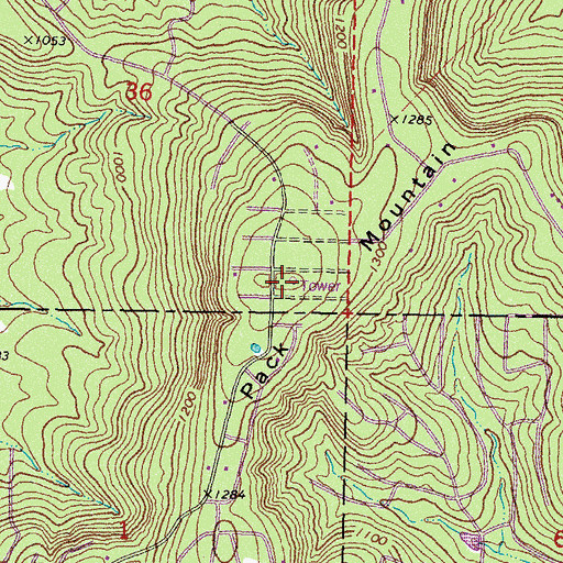 Topographic Map of Pack Mountain, OK