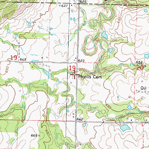 Topographic Map of Phyllis Cemetery, OK