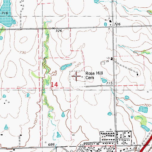 Topographic Map of Rose Hill Cemetery, OK