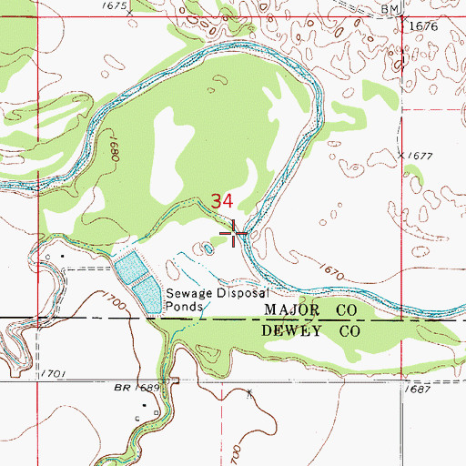 Topographic Map of Seiling Creek, OK