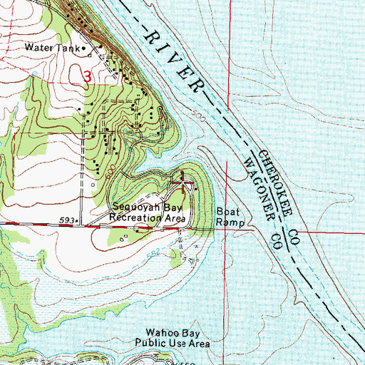 Topographic Map of Sequoyah Bay Recreation Area, OK