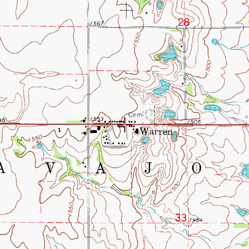 Topographic Map of Warren, OK