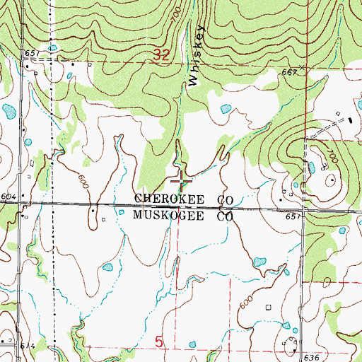 Topographic Map of Whiskey Hollow, OK