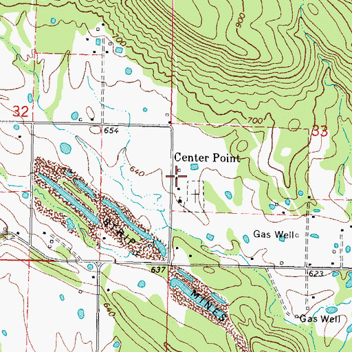 Topographic Map of Center Point, OK