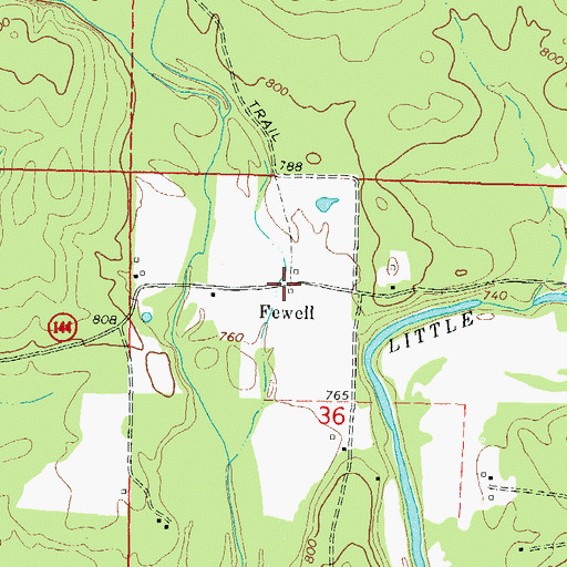 Topographic Map of Fewell, OK