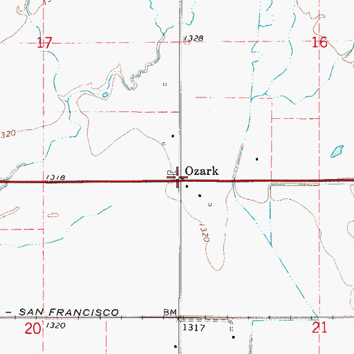 Topographic Map of Ozark, OK