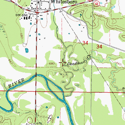 Topographic Map of Deadman Creek, OK