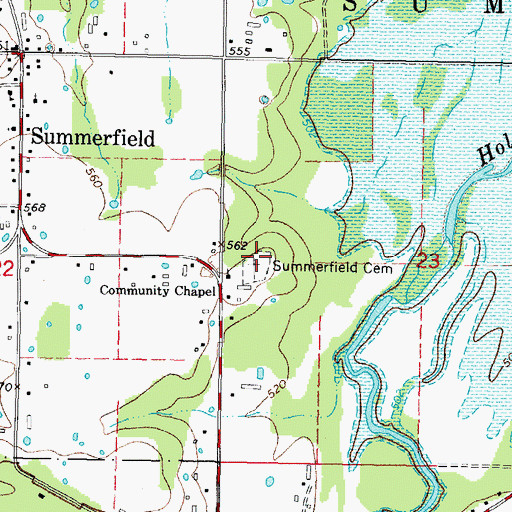 Topographic Map of Summerfield Cemetery, OK