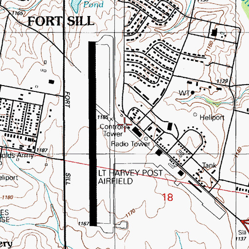 Topographic Map of Henry Post Army Airfield (Fort Sill), OK