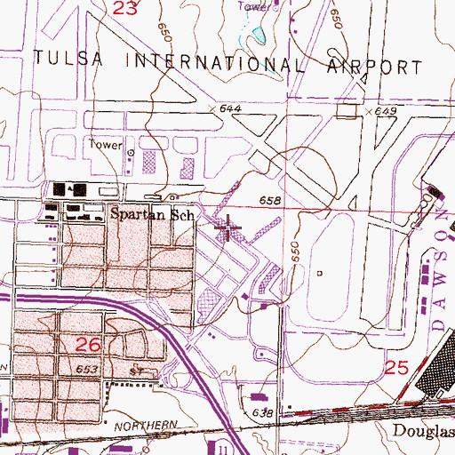 Topographic Map of Tulsa International Airport, OK