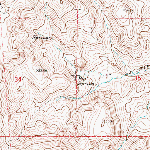 Topographic Map of Big Spring, OR