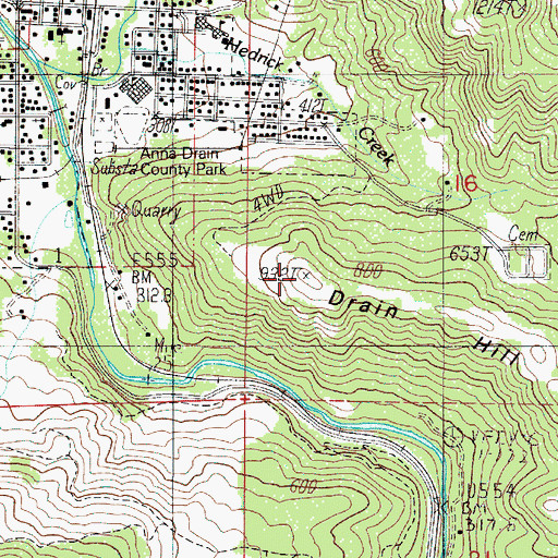 Topographic Map of Drain Hill, OR