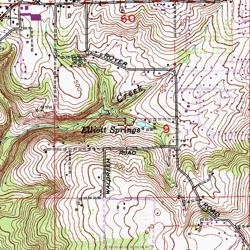 Topographic Map of Elliott Springs, OR