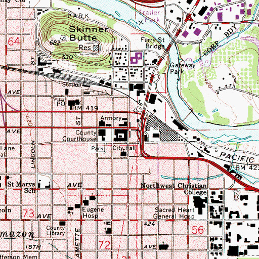 Topographic Map of Eugene, OR