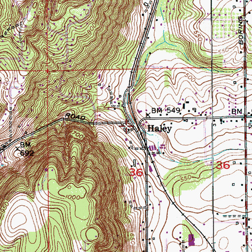 Topographic Map of Haley, OR