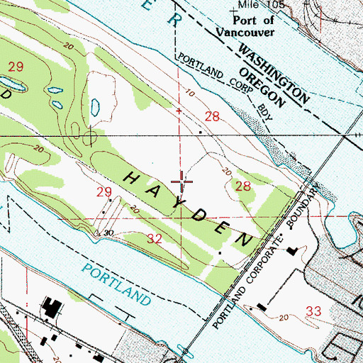 Topographic Map of Hayden Island, OR