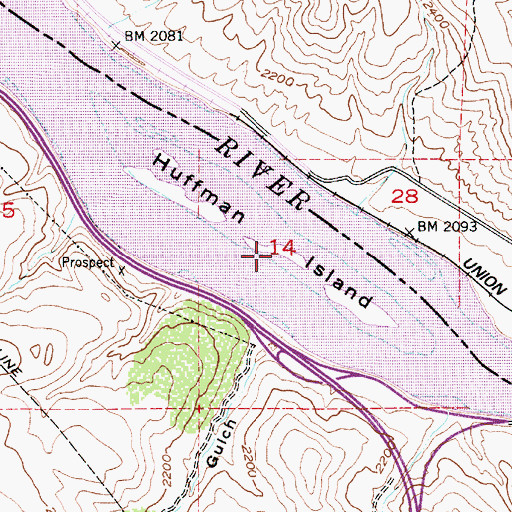 Topographic Map of Huffman Island, OR