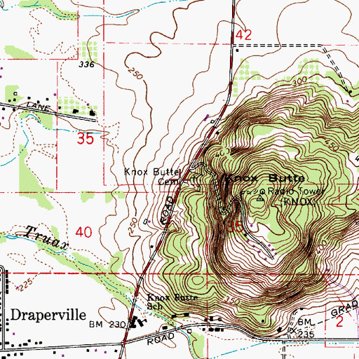 Topographic Map of Knox Butte Cemetery, OR