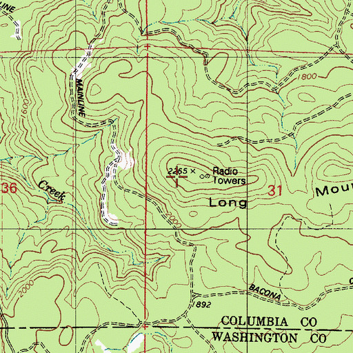Topographic Map of Long Mountain, OR