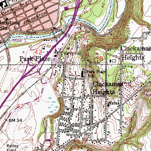 Topographic Map of Park Place Elementary School, OR