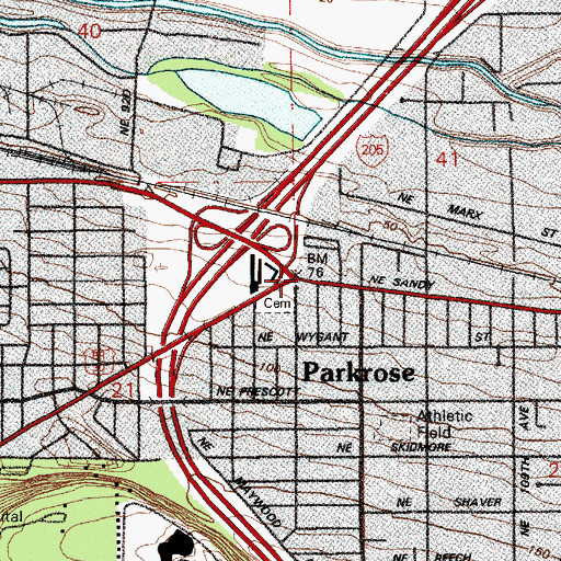 Topographic Map of Parkrose, OR