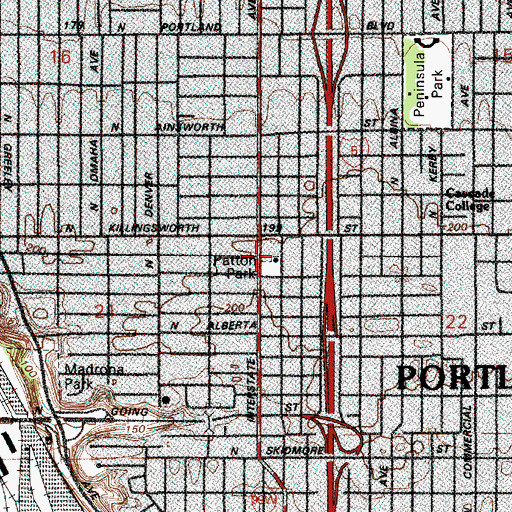 Topographic Map of Patton Square City Park, OR