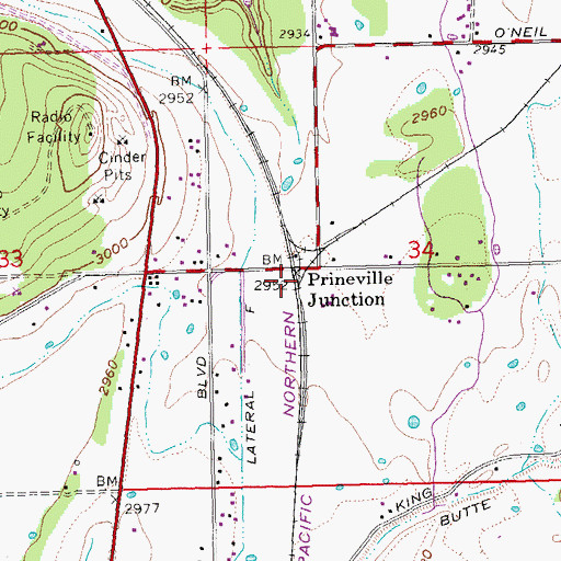 Topographic Map of Prineville Junction, OR