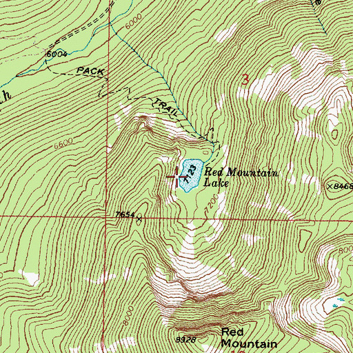 Topographic Map of Red Mountain Lake, OR